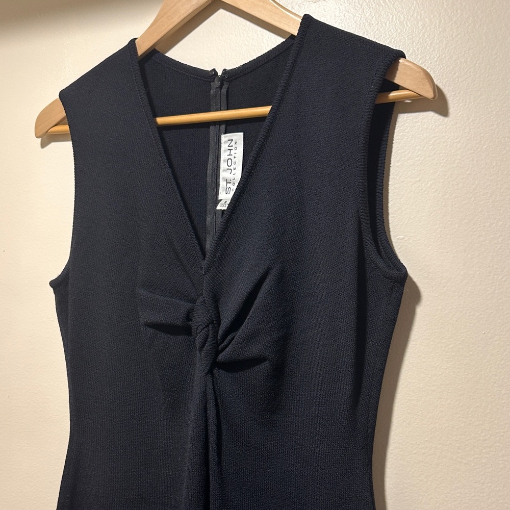 St. John Collection Navy Blue Knit with Knot Detail Dress